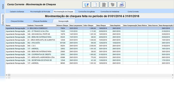 Movimentação de cheques no Financeiro