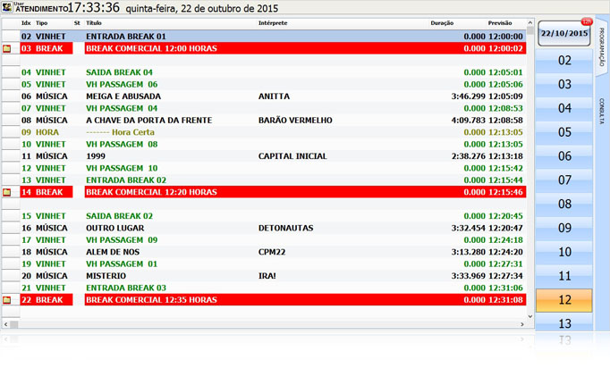 Visualização da programação musical no Viewer para consulta do studio