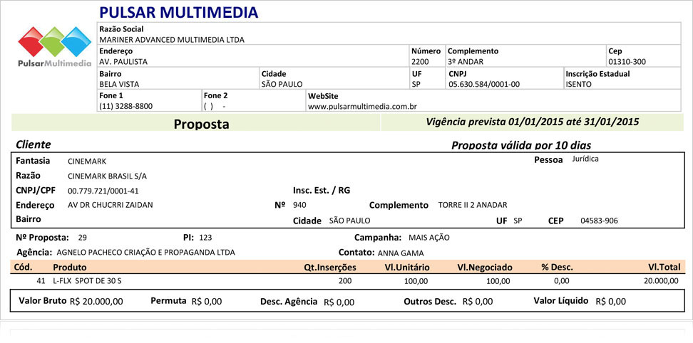 Impressão da Proposta de venda do CRM