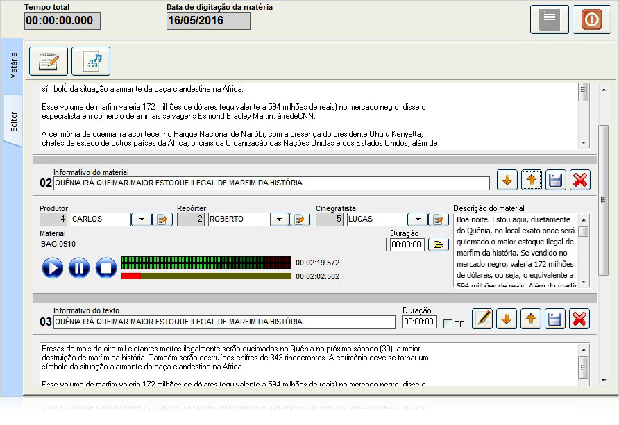 Tela do editor de matérias do News jornalismo e notícia