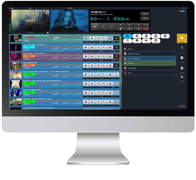 Tela do Live TV playout para automação