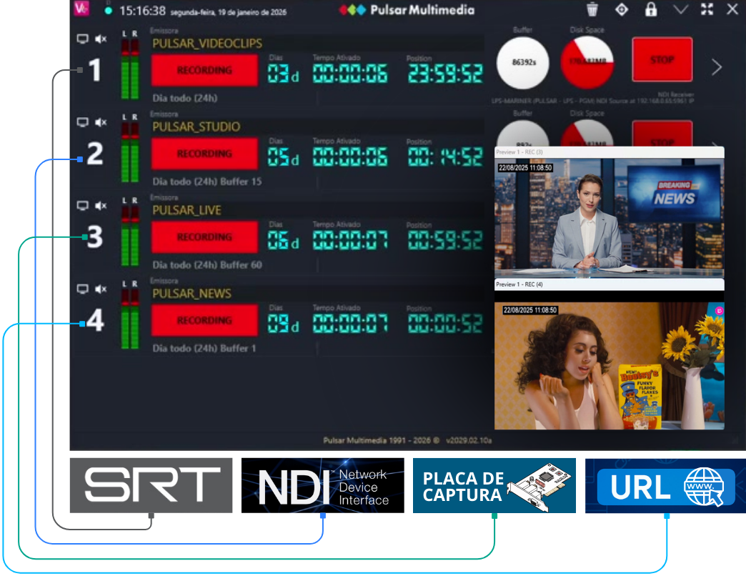 Tela do software Video Logger - gravador de censura