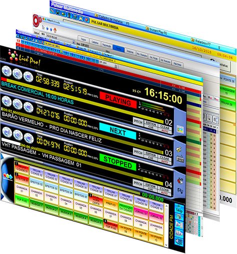 Telas do software Live Pro automação de áudio