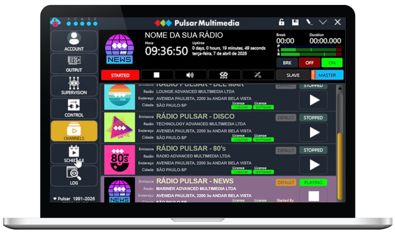 Interface do Live Net Pro transmissão streaming de áudio
