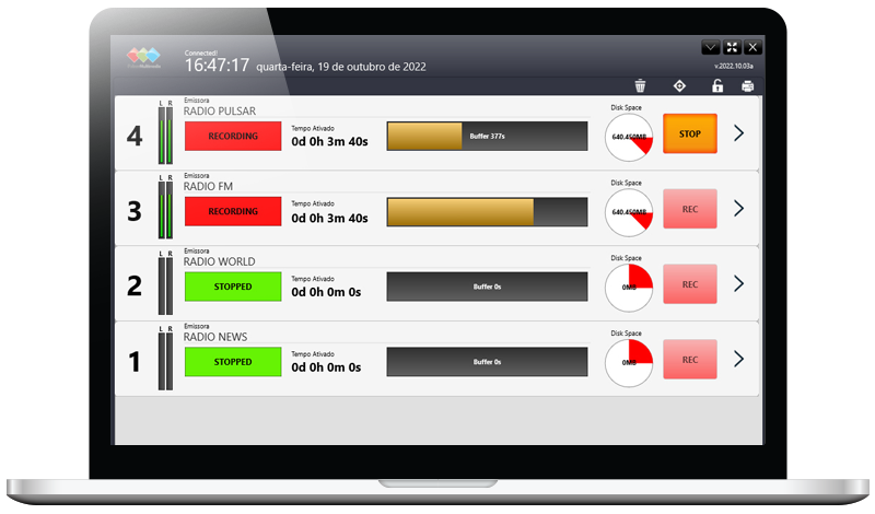 Tela da interface do aplicativo Audio Logger