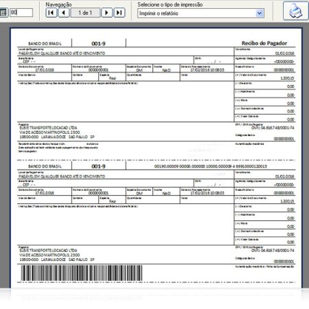 Tela da impressão do boleto no financeiro do Traffic