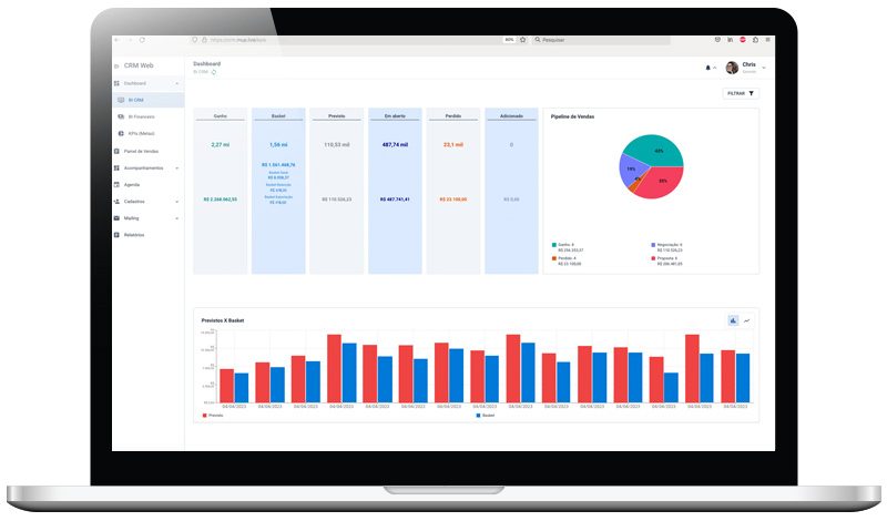 Tela da interface do CRM de Vendas Web