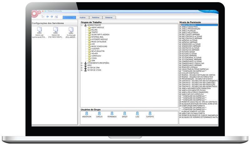 Tela do Server gerenciar o acesso do usuário