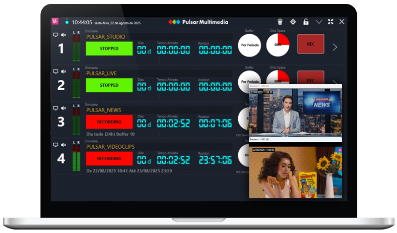 Tela da interface do aplicativo Video Logger